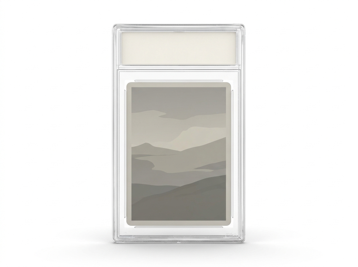 A trading card sealed in a clear plastic grading slab.